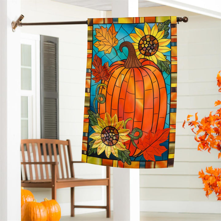 Fall Pumpkin Stained Glass 2 Sided Banner heartlandflags