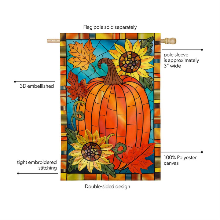 Fall Pumpkin Stained Glass 2 Sided Banner heartlandflags