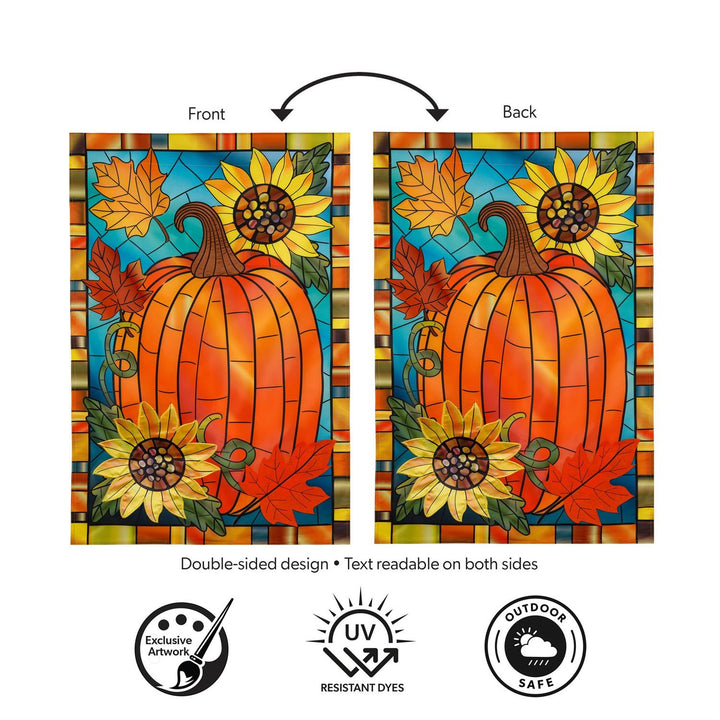 Fall Pumpkin Stained Glass 2 Sided Banner heartlandflags