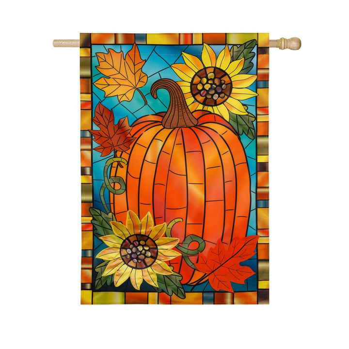 Fall Pumpkin Stained Glass 2 Sided Banner heartlandflags