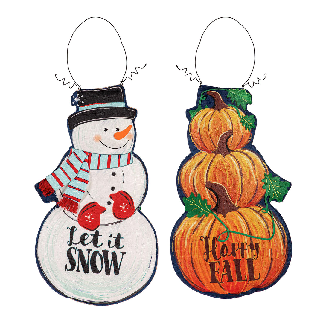 Fall Stacked Pumpkins-Winter Snowman Reversible Door Decoration heartlandflags