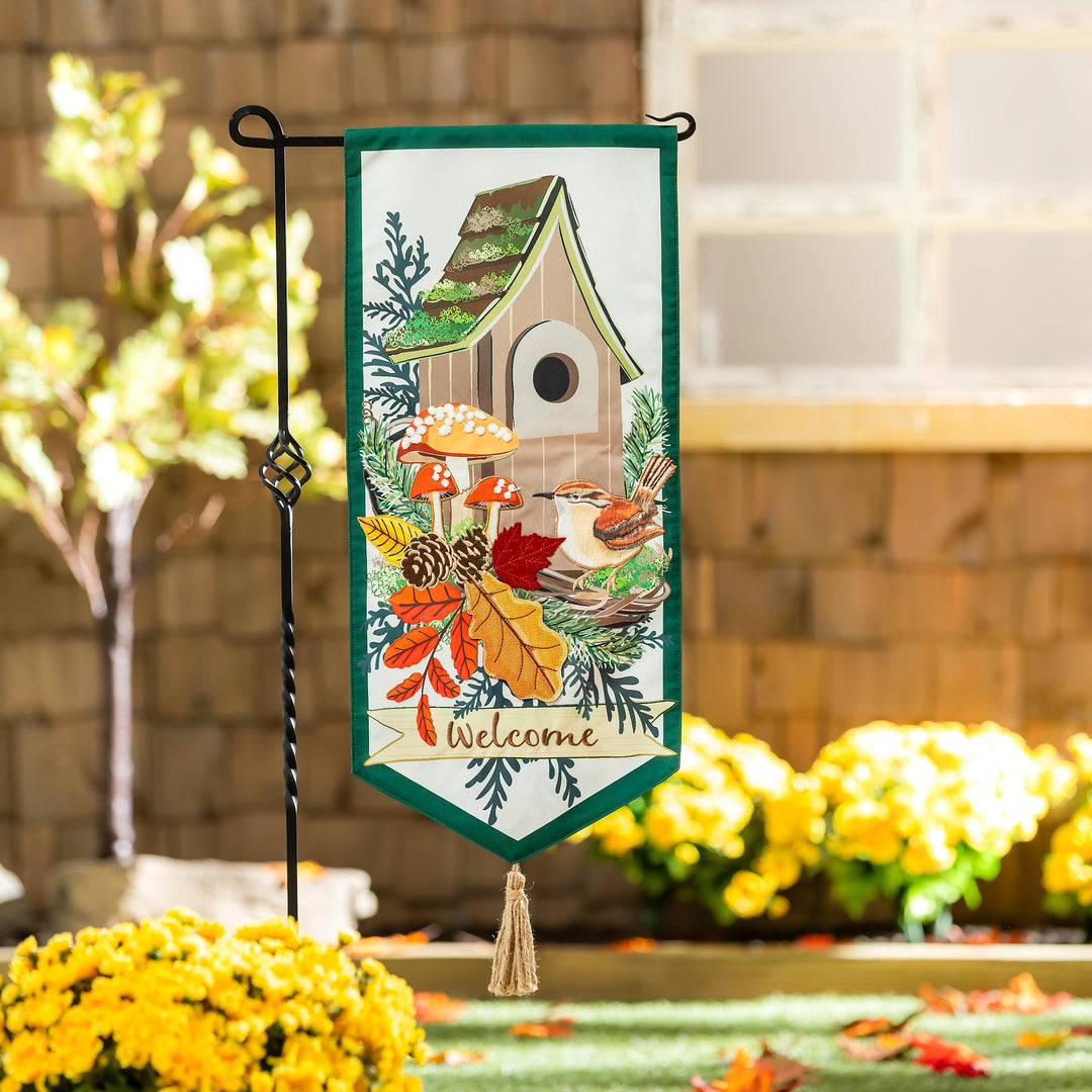 Fall Woodland Birdhouse 2 Sided Long Garden Flag heartlandflags