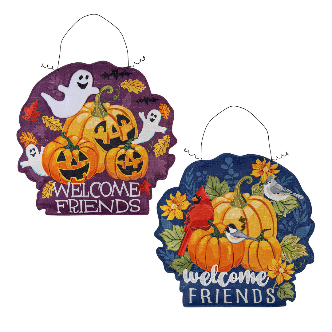Fall and Halloween Welcome Friends Door Decoration heartlandflags