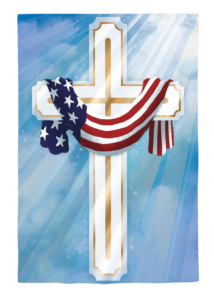 Flag Draped Cross 2 Sided Banner heartlandflags