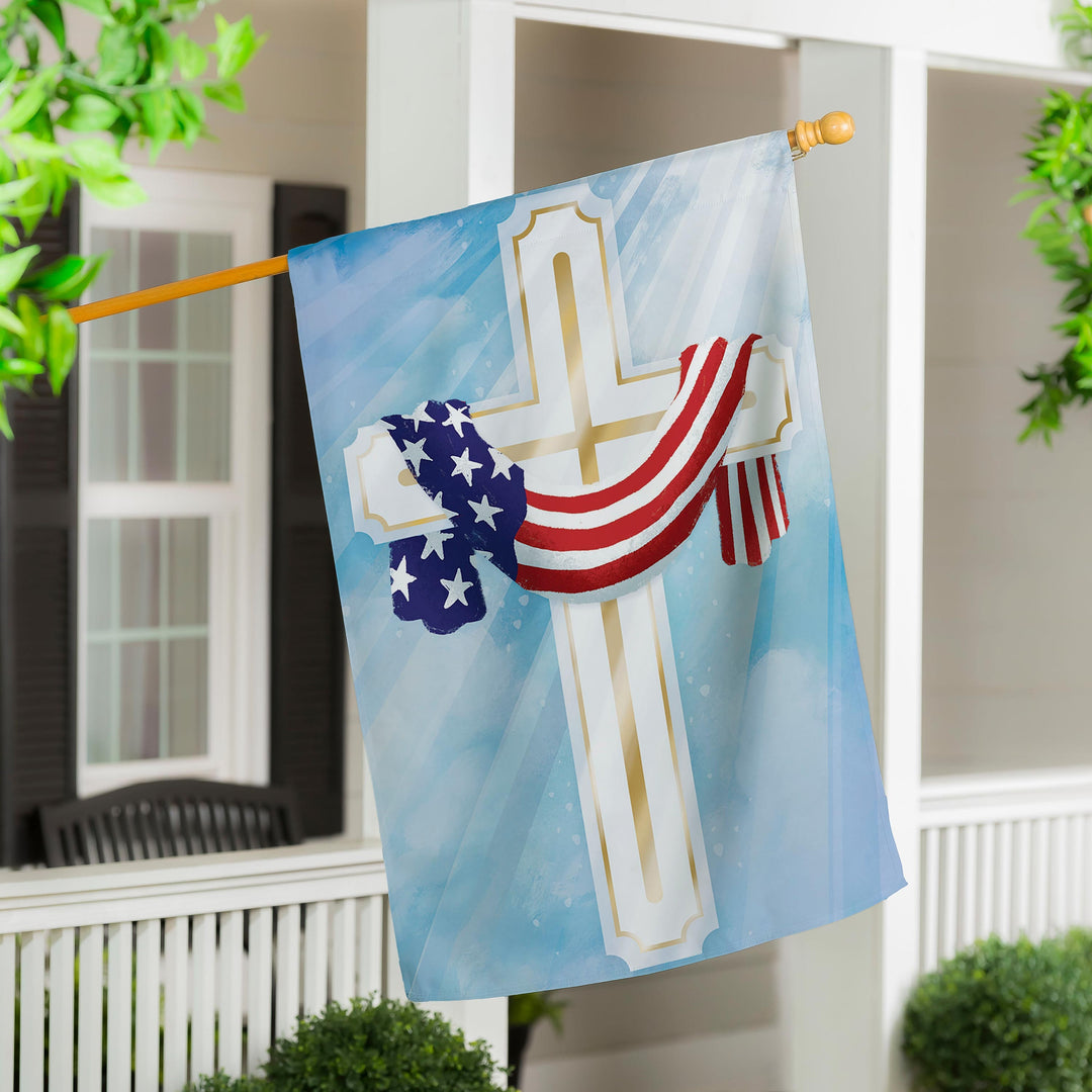Flag Draped Cross 2 Sided Banner heartlandflags