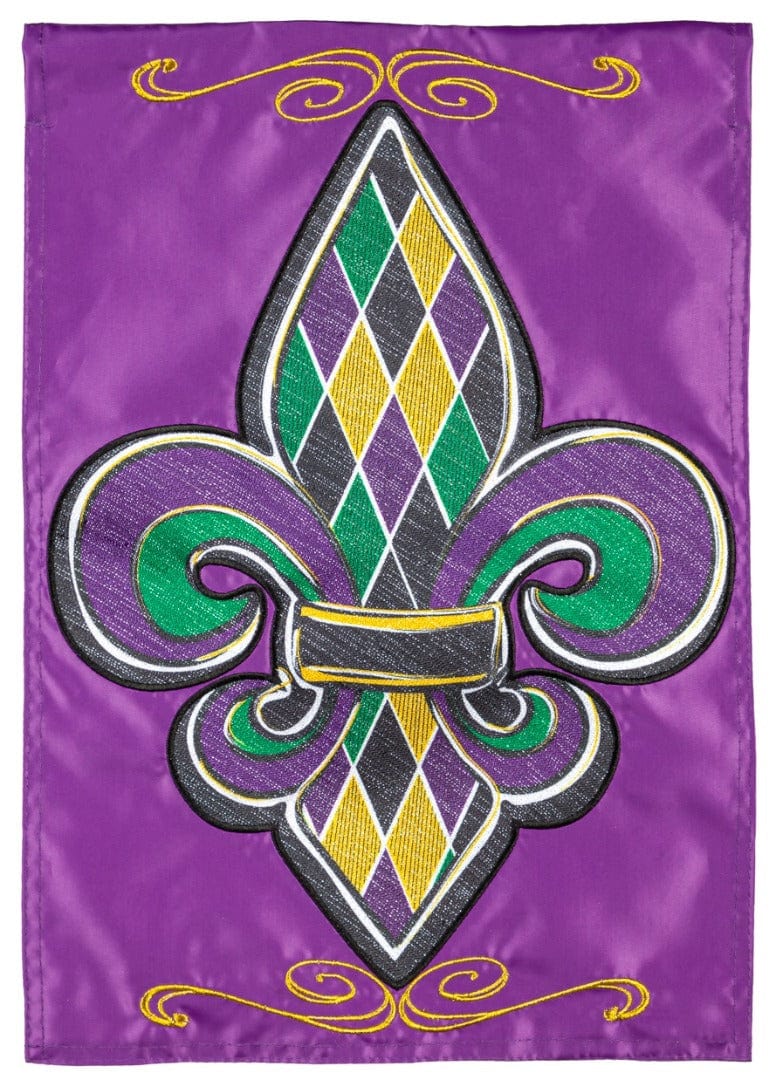 Fleur de Lis Mardi Gras Garden Flag 2 Sided Applique heartlandflags