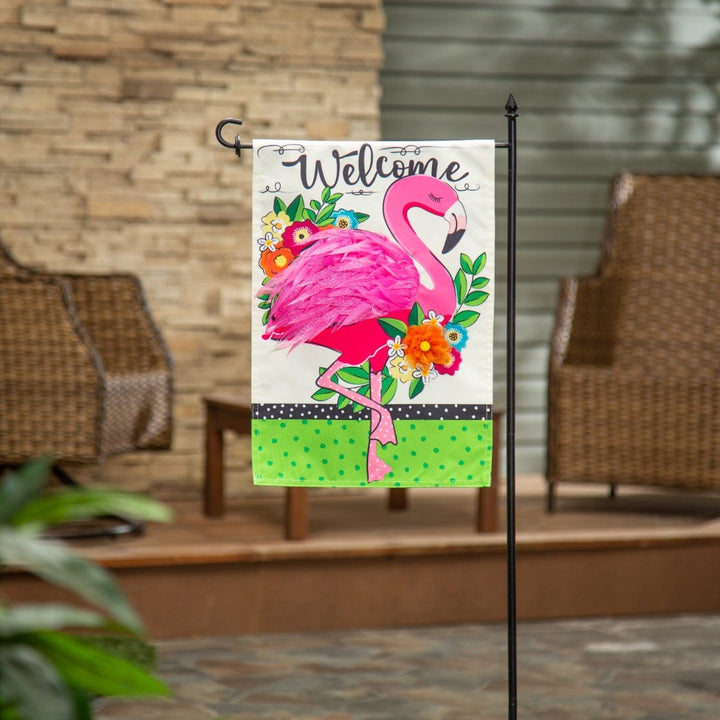 Floral Flamingo Welcome Garden Flag 2 Sided heartlandflags