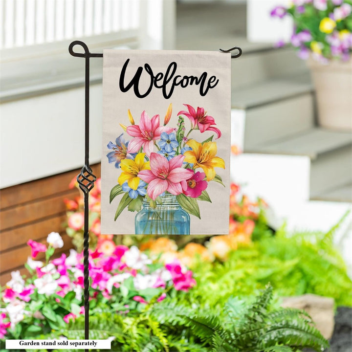 Floral Jar Welcome 2 Sided Garden Flag heartlandflags