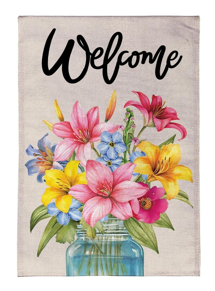 Floral Jar Welcome 2 Sided Garden Flag heartlandflags
