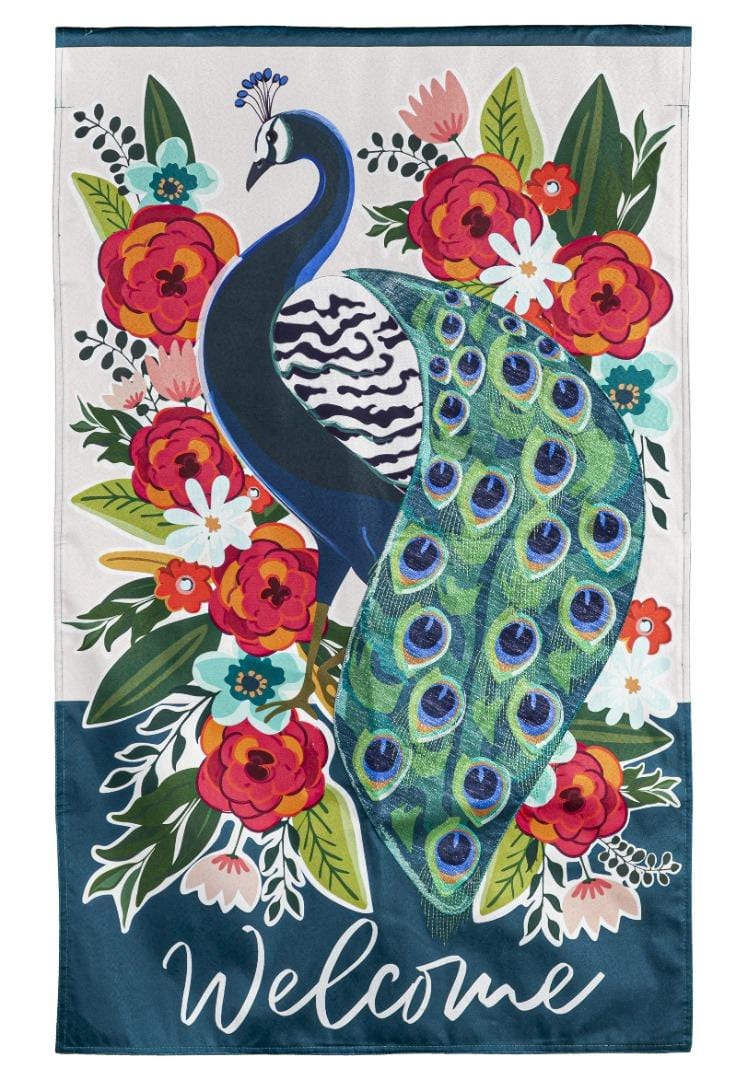 Floral Peacock Garden Flag 2 Sided Welcome heartlandflags