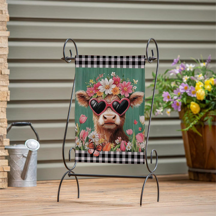 Floral Sunglasses Highland Cow 2 Sided Garden Flag heartlandflags