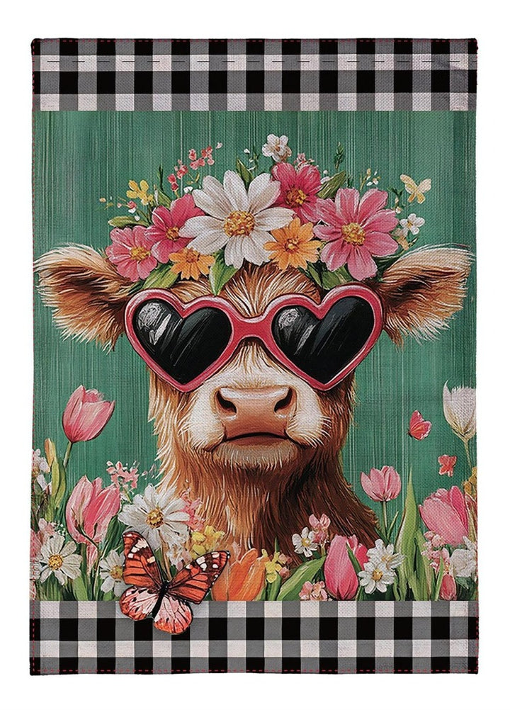 Floral Sunglasses Highland Cow 2 Sided Garden Flag heartlandflags