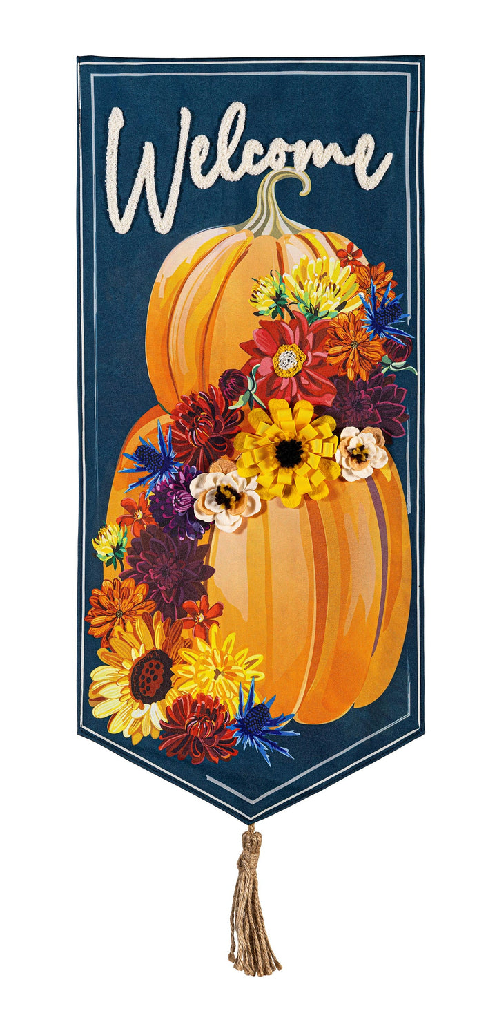 Floral Wrapped Pumpkin 2 Sided Long Garden Flag heartlandflags
