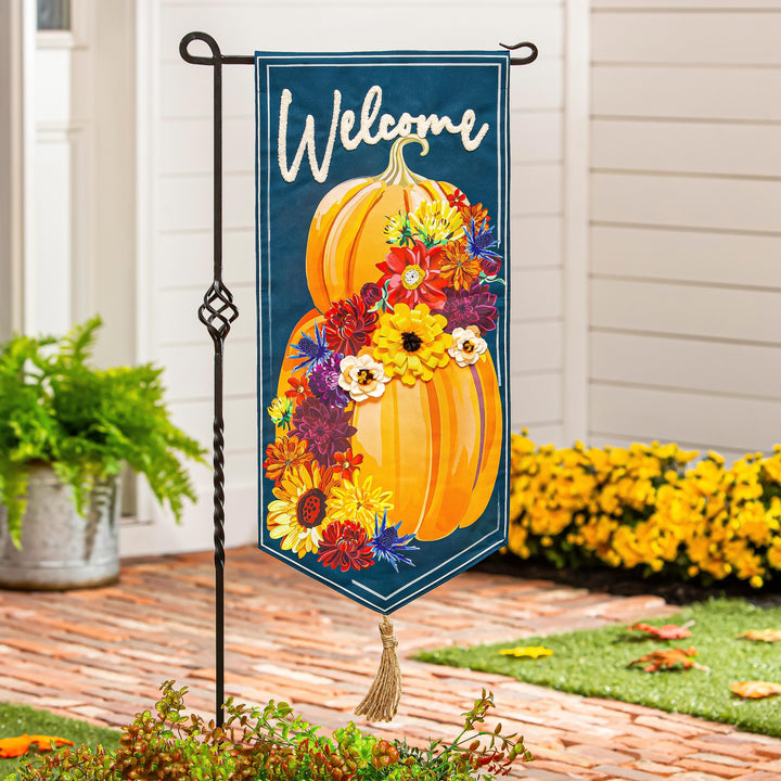 Floral Wrapped Pumpkin 2 Sided Long Garden Flag heartlandflags