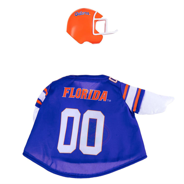 Back of Florida Gators goose outfit jersey with Florida lettering and number 00, plus orange helmet