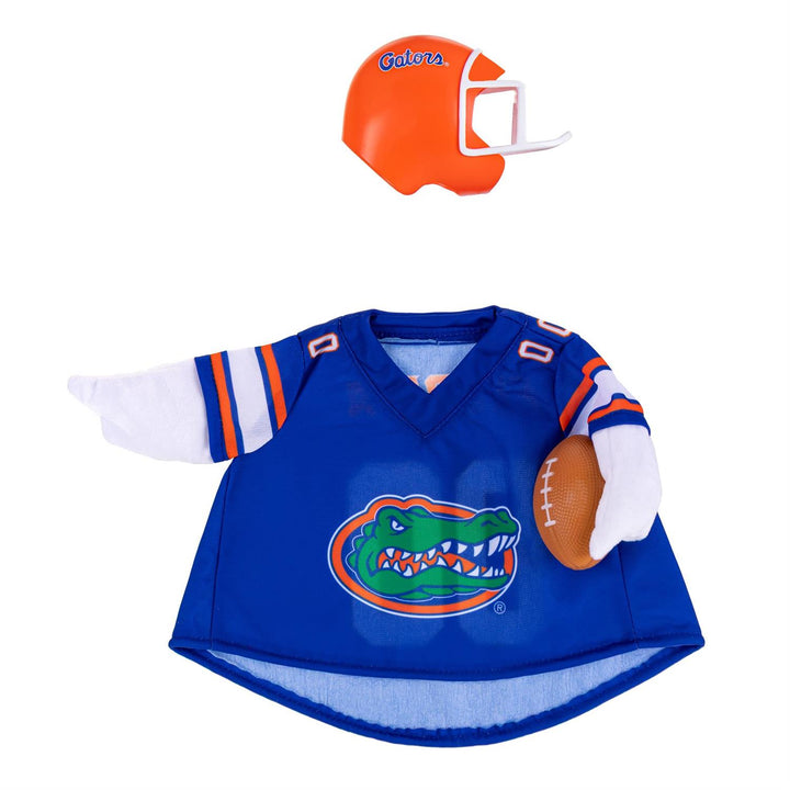 Florida Gators goose outfit front with blue alligator-logo jersey, football accent, and orange helmet