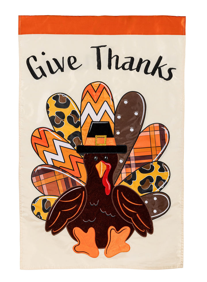 Give Thanks Patterned Turkey 2 Sided Banner heartlandflags
