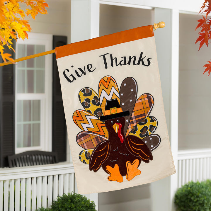 Give Thanks Patterned Turkey 2 Sided Banner heartlandflags