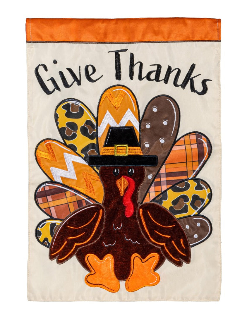 Give Thanks Patterned Turkey 2 Sided Garden Flag heartlandflags