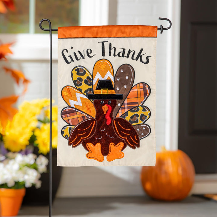 Give Thanks Patterned Turkey 2 Sided Garden Flag heartlandflags