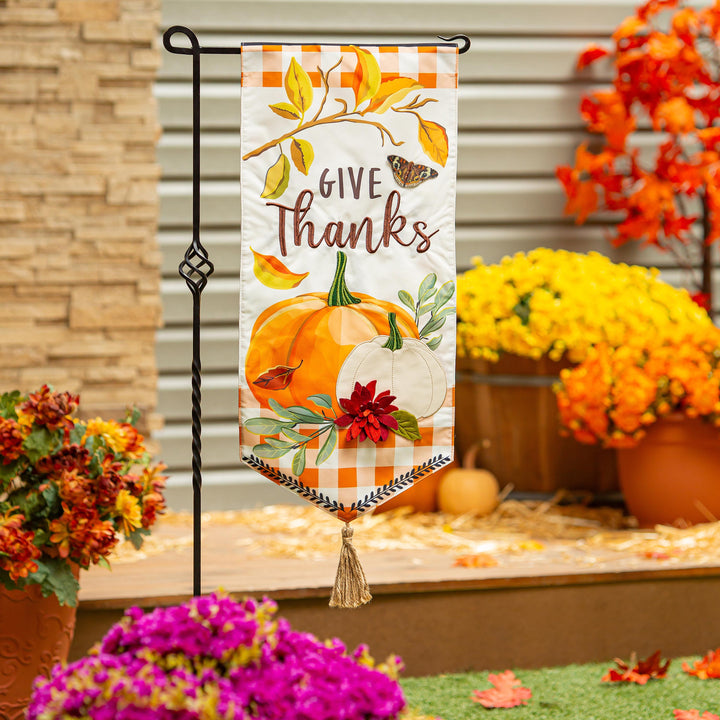 Give Thanks Pumpkins 2 Sided Long Garden Flag heartlandflags