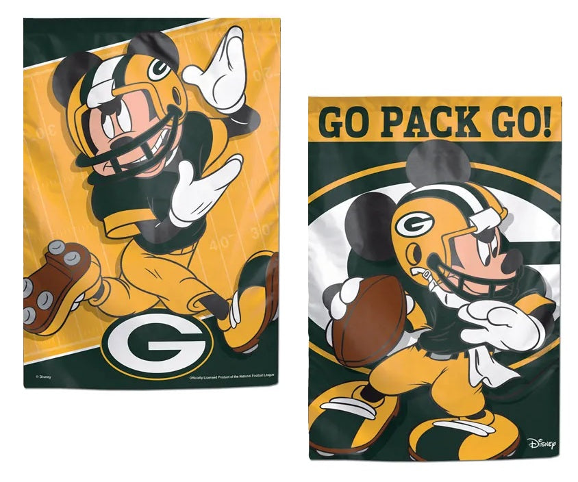 Green Bay Packers 2 Sided Mickey Mouse Garden Flag heartlandflags