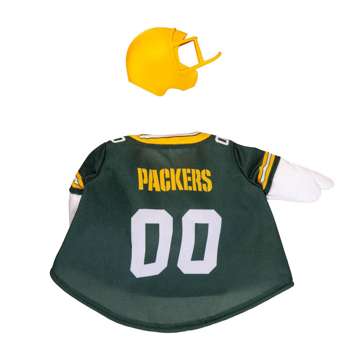 Back of Packers goose jersey showing PACKERS lettering and 00 with yellow helmet
