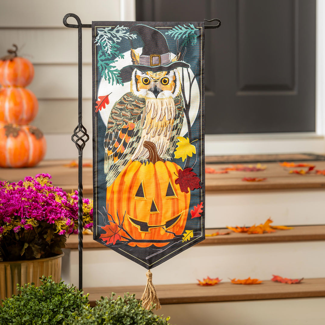 Halloween Night Owl 2 Sided Long Garden Flag heartlandflags