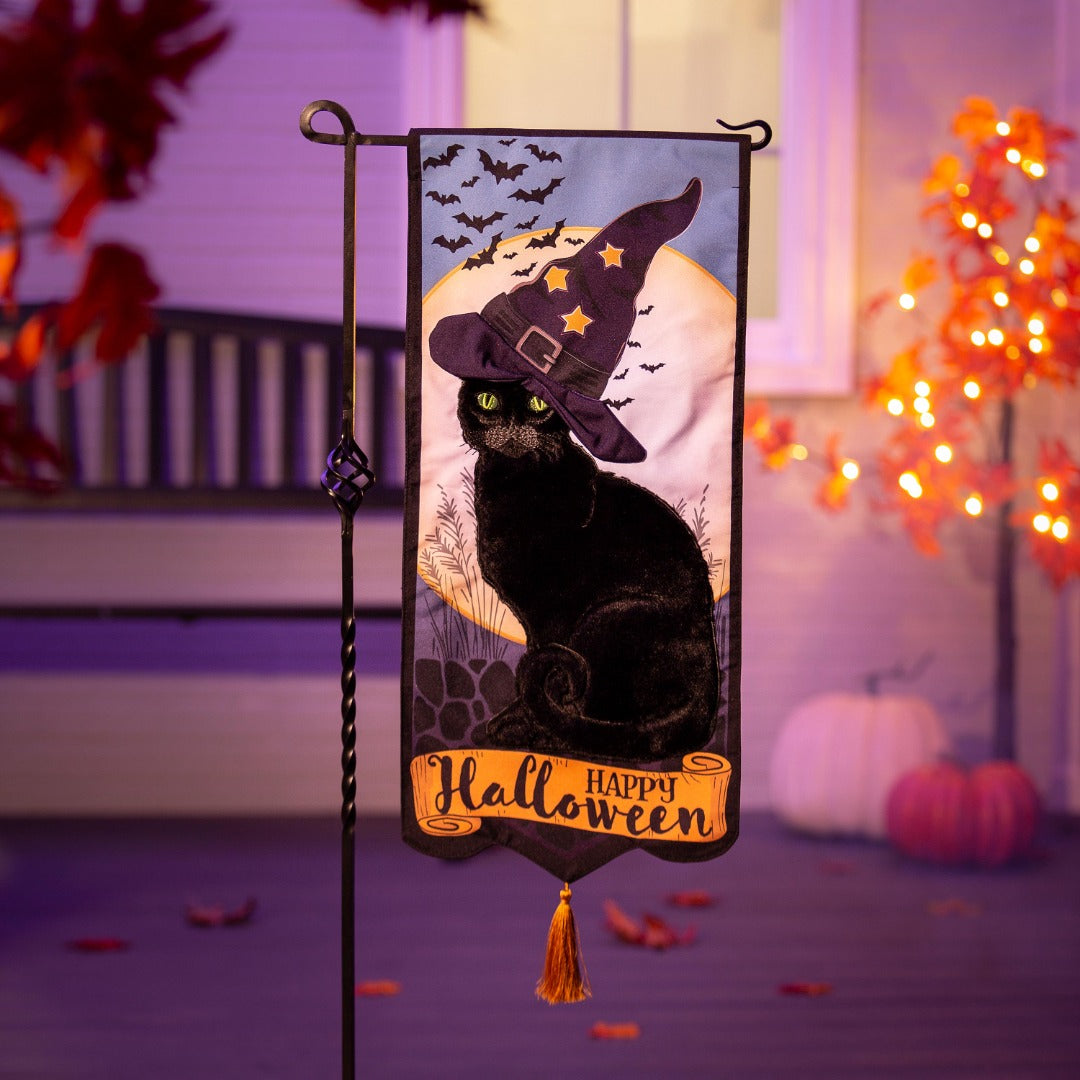 Happy Halloween Black Cat Long Garden Flag 2 Sided heartlandflags