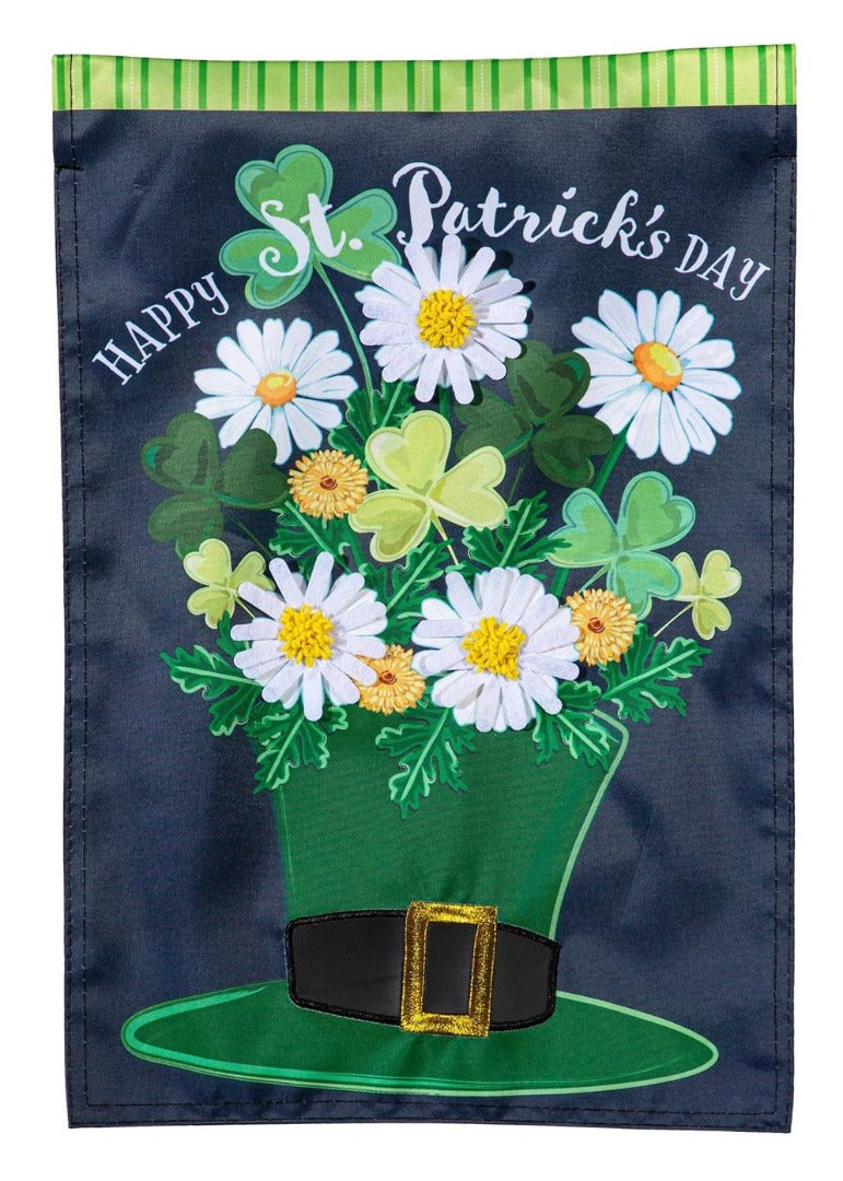 Happy St. Patrick's Day Floral Hat 2 Sided Garden Flag heartlandflags