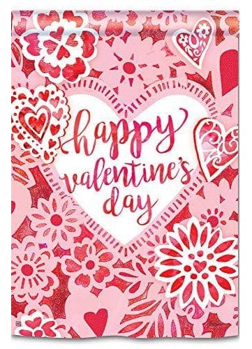 Happy Valentine Day Lace Flag Vertical House Banner heartlandflags