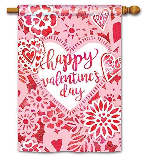 Happy Valentine Day Lace Flag Vertical House Banner heartlandflags