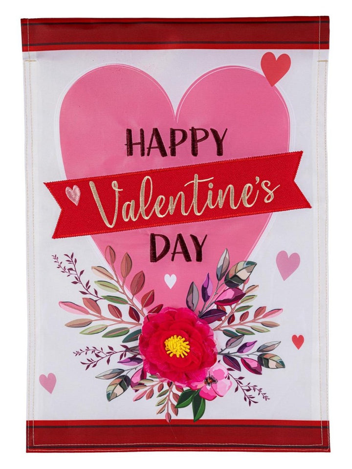 Happy Valentine's Day Heart and Floral 2 Sided Garden Flag heartlandflags