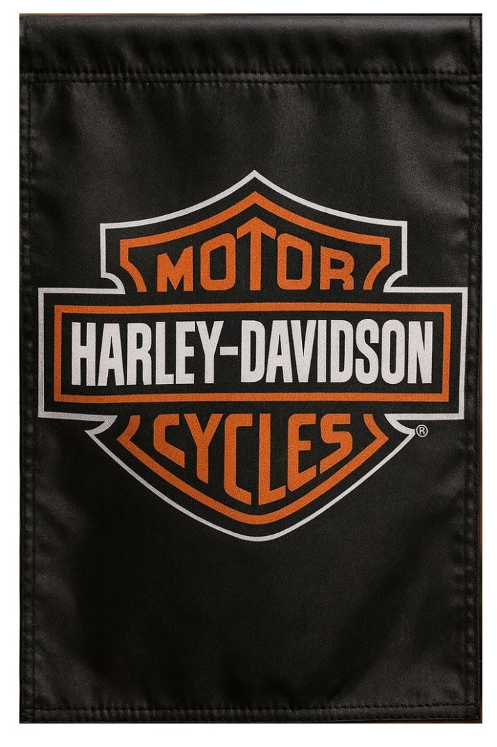 Harley Davidson Black Garden Flag 2 Sided Logo heartlandflags