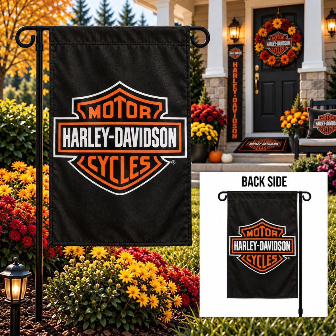 Harley Davidson Black Garden Flag 2 Sided Logo heartlandflags