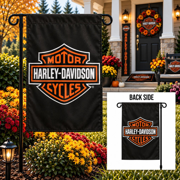 Harley Davidson Black Garden Flag 2 Sided Logo heartlandflags