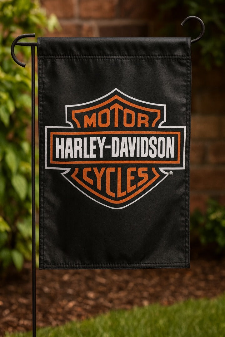 Harley Davidson Black Garden Flag 2 Sided Logo heartlandflags