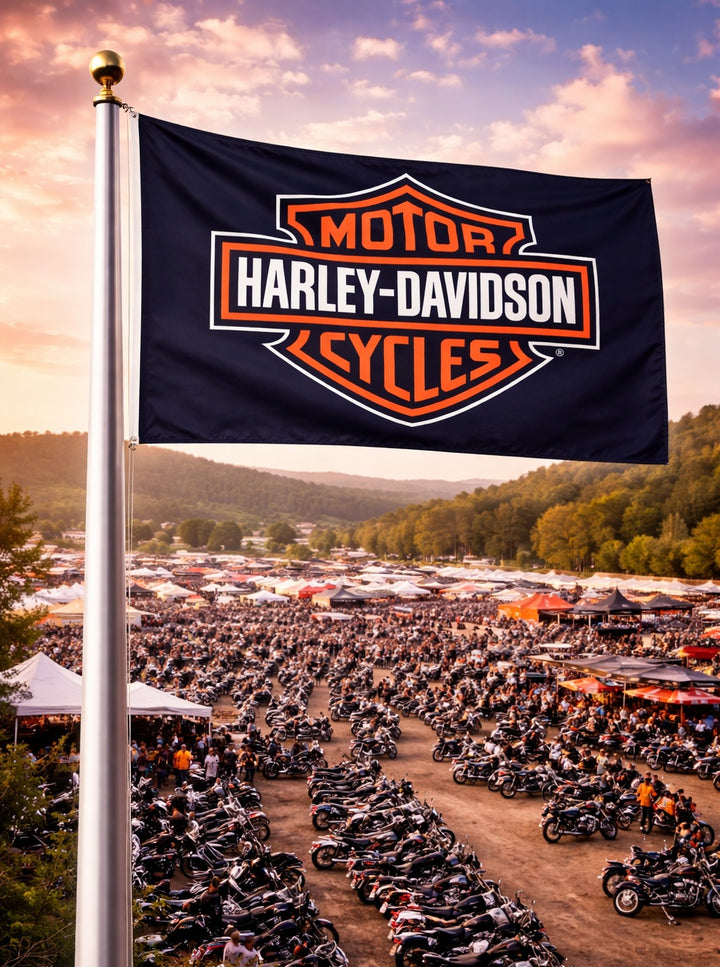 Harley Davidson Flag Black 2 Sided or Single Sided heartlandflags