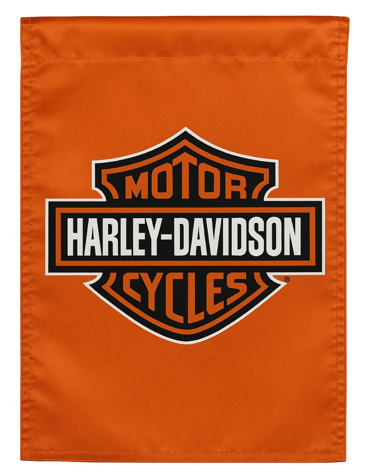 Harley Davidson Orange Garden Flag 2 Sided Logo heartlandflags
