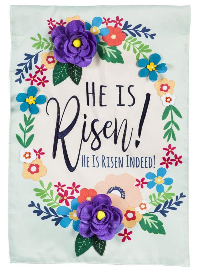 He Is Risen Floral 2 Sided Easter Garden Flag heartlandflags