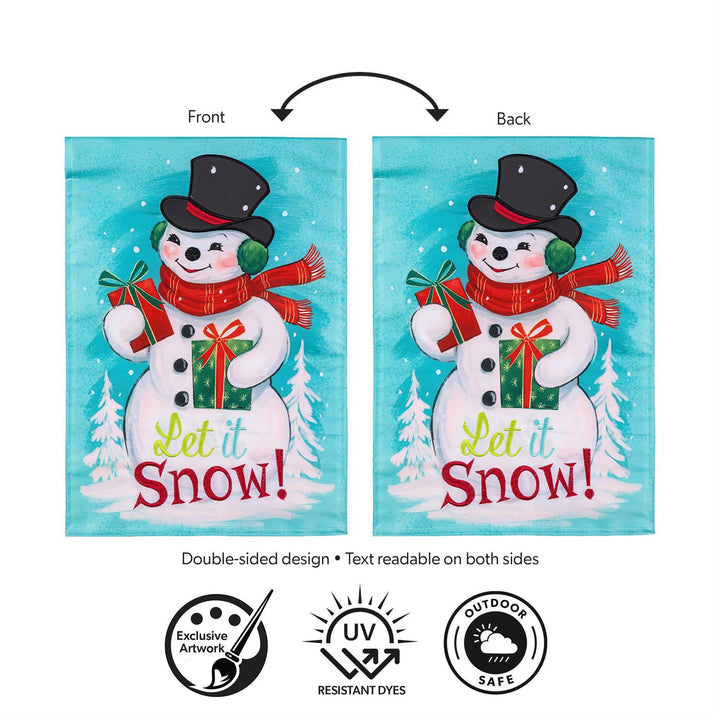 Front and back of double-sided snowman garden flag