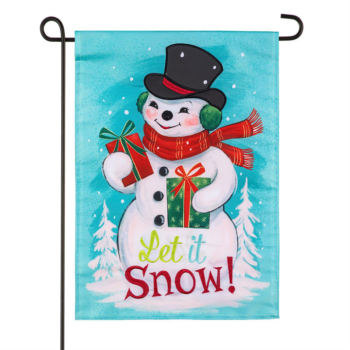 Heartfelt Cheer snowman garden flag against white background