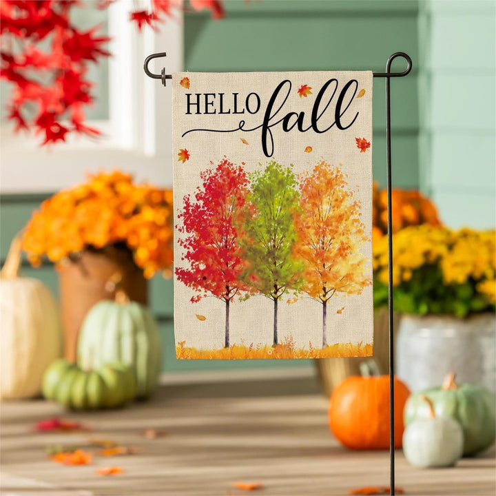 Hello Fall Autumn 2-Sided Burlap Garden Flag | 12.5" x 18" heartlandflags