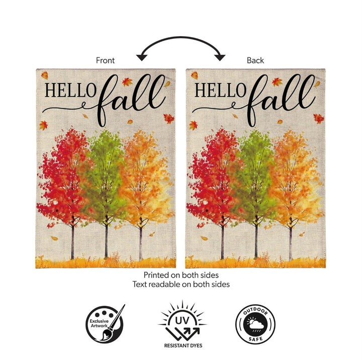 Hello Fall Autumn 2-Sided Burlap Garden Flag | 12.5" x 18" heartlandflags