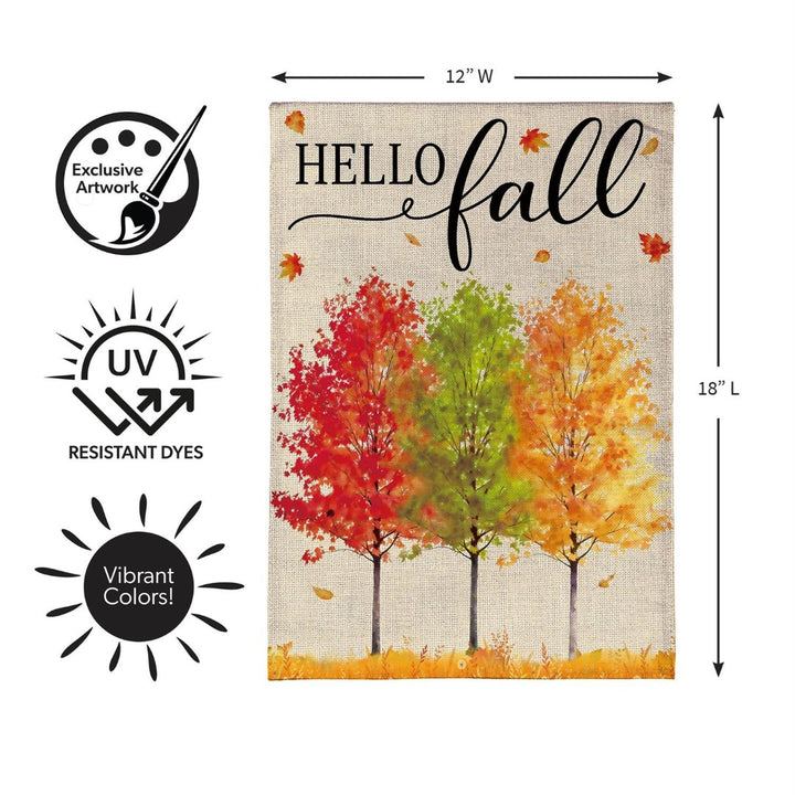Hello Fall Autumn 2-Sided Burlap Garden Flag | 12.5" x 18" heartlandflags