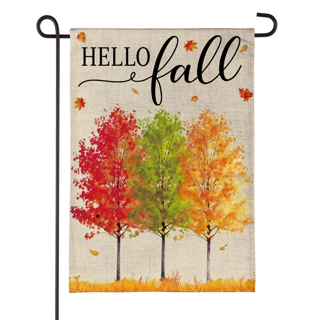 Hello Fall Autumn 2-Sided Burlap Garden Flag | 12.5" x 18" heartlandflags