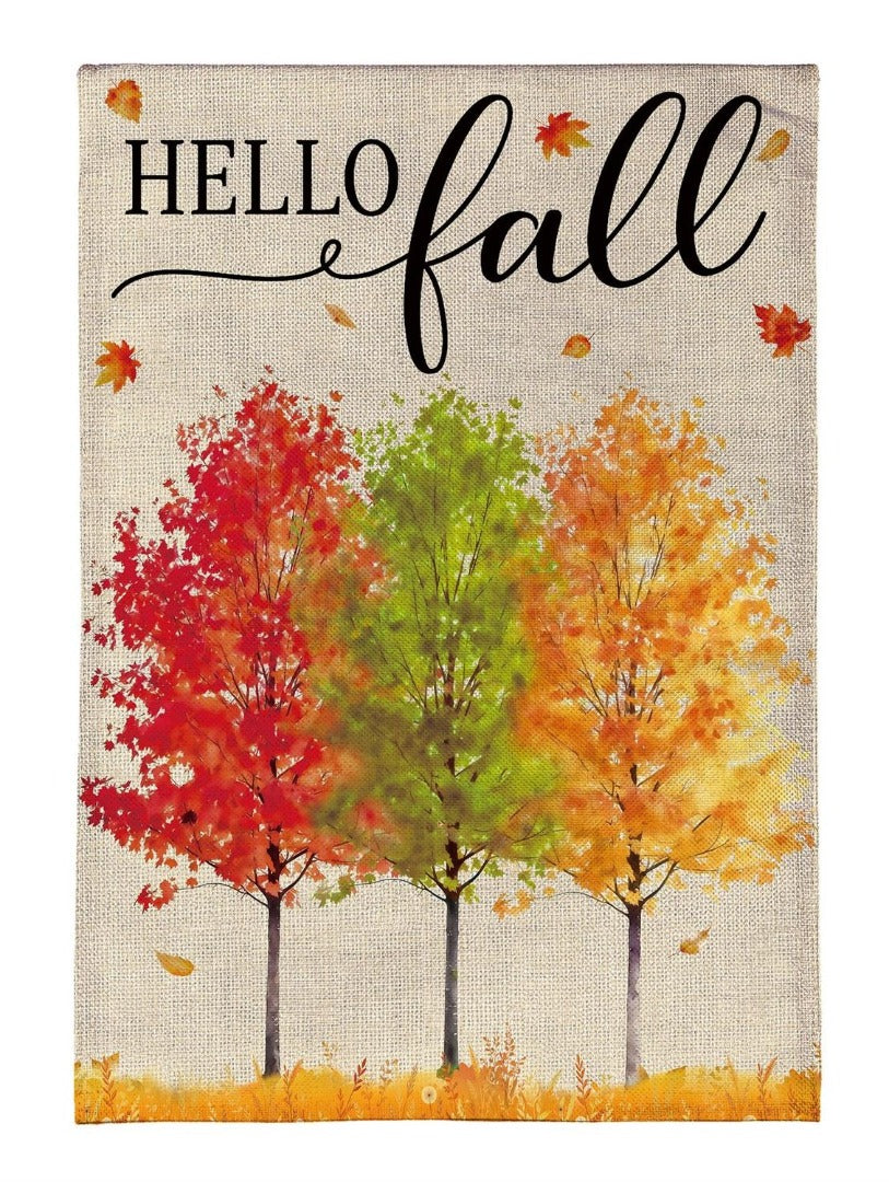 Hello Fall Autumn 2-Sided Burlap Garden Flag | 12.5" x 18" heartlandflags