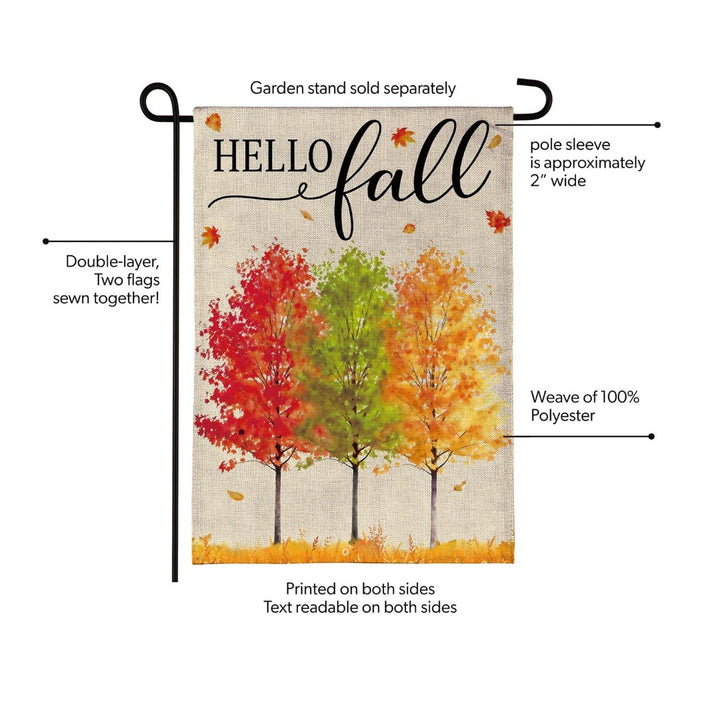 Hello Fall Autumn 2-Sided Burlap Garden Flag | 12.5" x 18" heartlandflags