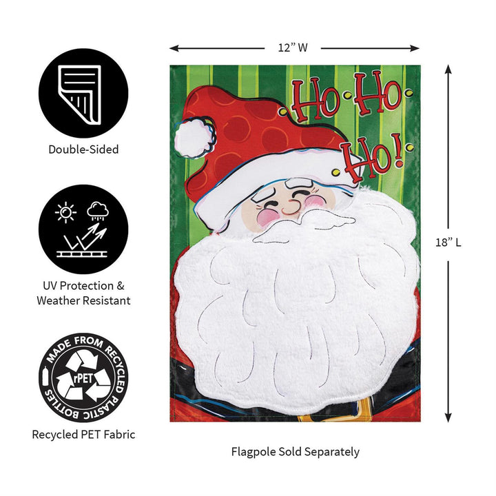 Santa garden flag size graphic showing 12 inch width and 18 inch length