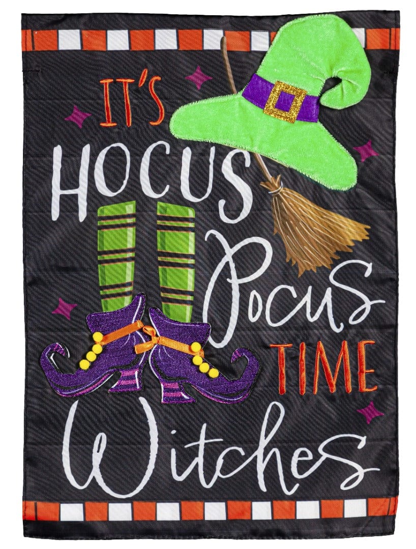 Hocus Pocus Time Halloween Garden Flag 2 Sided Applique heartlandflags